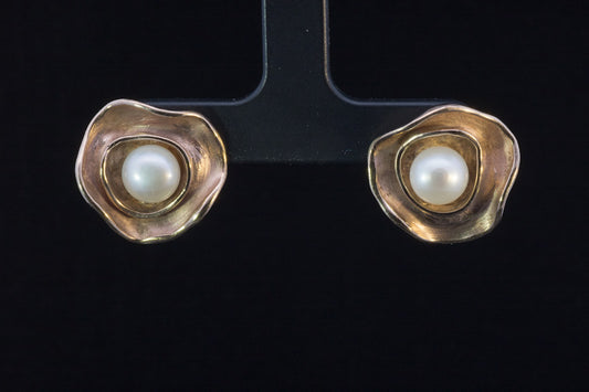 Quality Handmade 9ct Rose Gold and Cultured Pearl Earrings,
