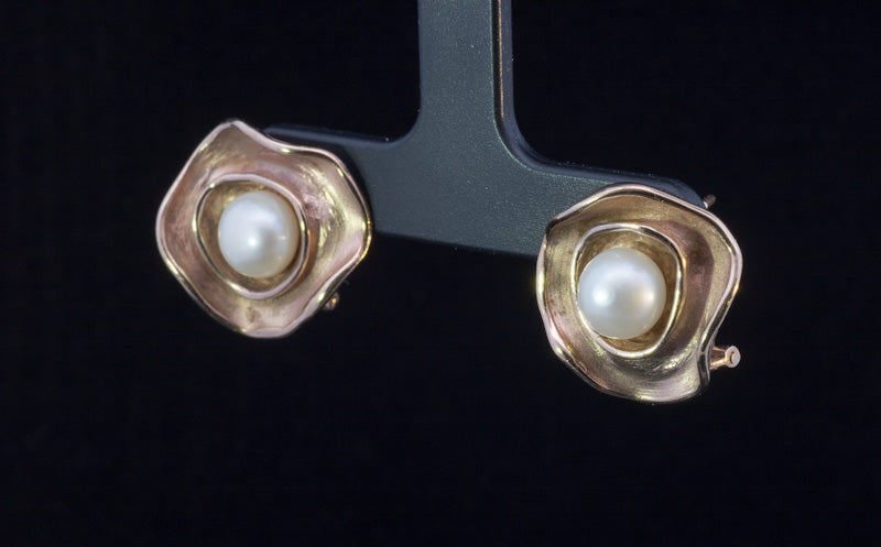 Quality Handmade 9ct Rose Gold and Cultured Pearl Earrings,