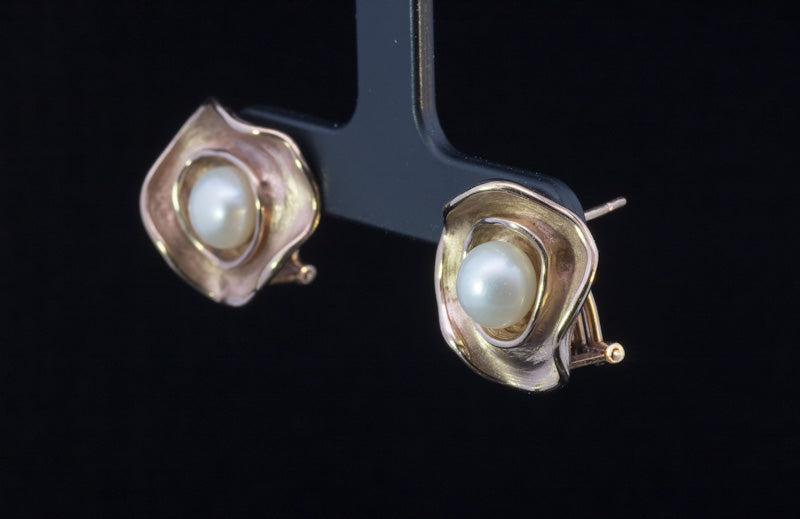 Quality Handmade 9ct Rose Gold and Cultured Pearl Earrings,