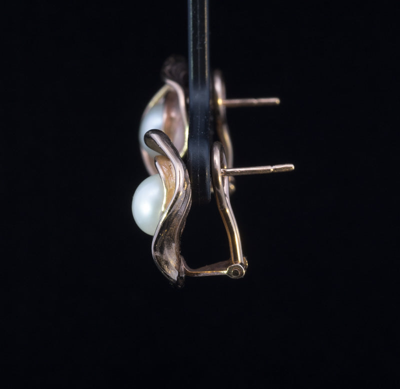 Quality Handmade 9ct Rose Gold and Cultured Pearl Earrings,