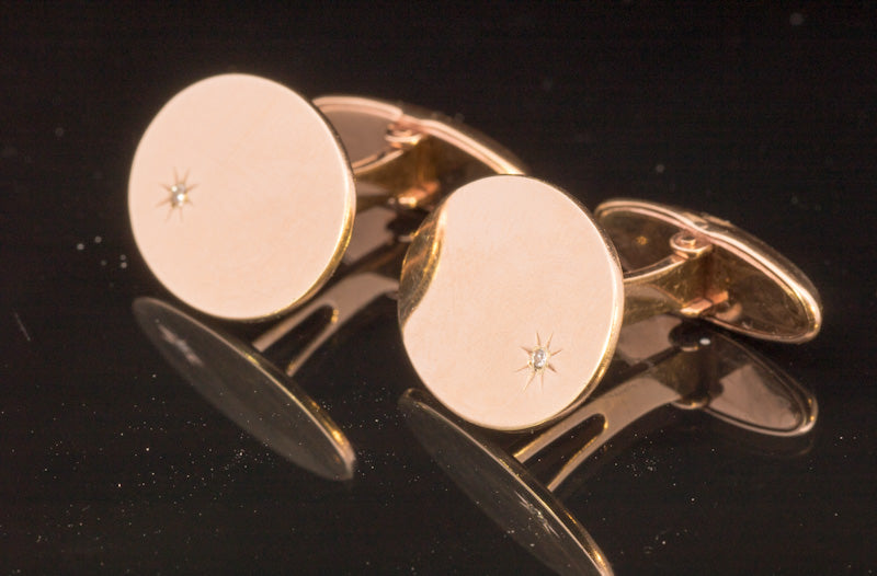 Vintage hallmarked 9ct Gold Diamond Cufflinks. London 1986. Torpedo Fittings. 8.1g
