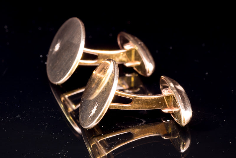 Vintage hallmarked 9ct Gold Diamond Cufflinks. London 1986. Torpedo Fittings. 8.1g