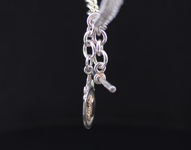 Very Heavy Antique Silver Double Albert Chain. With Silver & Gold Fob. Birmingham 1917. Superb Example.