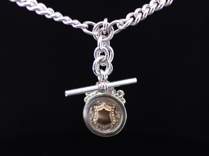 Very Heavy Antique Silver Double Albert Chain. With Silver & Gold Fob. Birmingham 1917. Superb Example.