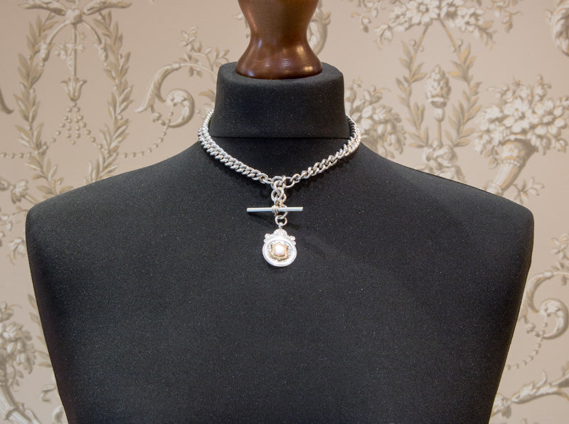 Very Heavy Antique Silver Double Albert Chain. With Silver & Gold Fob. Birmingham 1917. Superb Example.