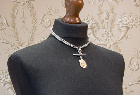 Very Heavy Antique Silver Double Albert Chain. With Silver & Gold Fob. Birmingham 1917. Superb Example.