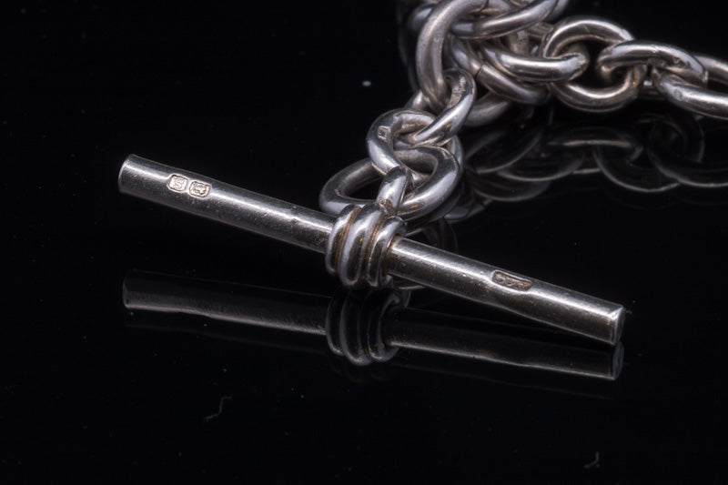 Very Heavy Antique Silver Double Albert Chain. With Silver & Gold Fob. Birmingham 1917. Superb Example.