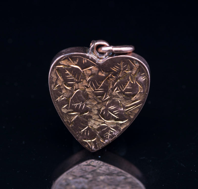 Antique 9ct Gold Heart Pendant / Charm. Hand Engraved. Victorian Circa 1900.