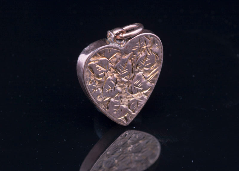 Antique 9ct Gold Heart Pendant / Charm. Hand Engraved. Victorian Circa 1900.