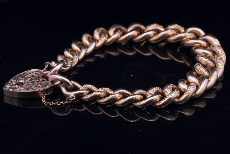 Beautiful Antique 9ct Gold Tapered `Hollow Curb` Bracelet. Hand Engraved. C1900