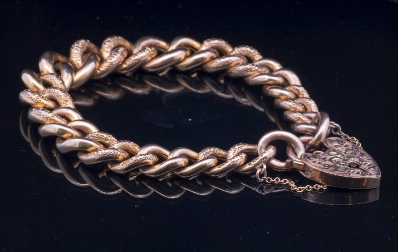 Beautiful Antique 9ct Gold Tapered `Hollow Curb` Bracelet. Hand Engraved. C1900