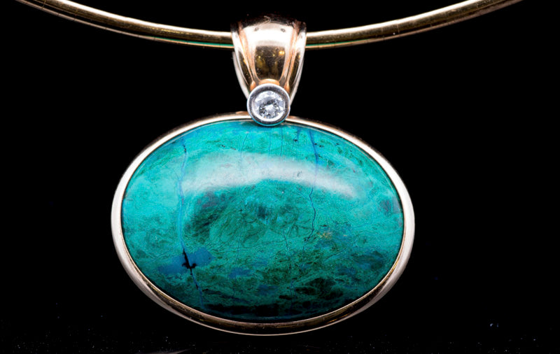 Vintage Scandinavian Design Turquoise and Diamond  14ct Gold Pendant And 18ct Collarette. H Stern.