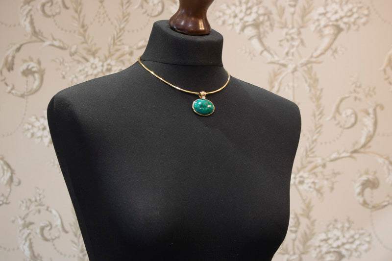 Vintage Scandinavian Design Turquoise and Diamond  14ct Gold Pendant And 18ct Collarette. H Stern.