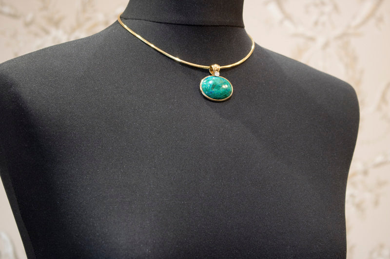 Vintage Scandinavian Design Turquoise and Diamond  14ct Gold Pendant And 18ct Collarette. H Stern.