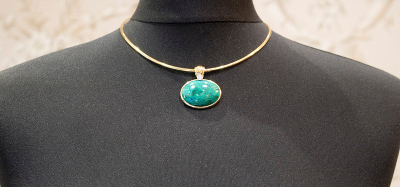 Vintage Scandinavian Design Turquoise and Diamond  14ct Gold Pendant And 18ct Collarette. H Stern.