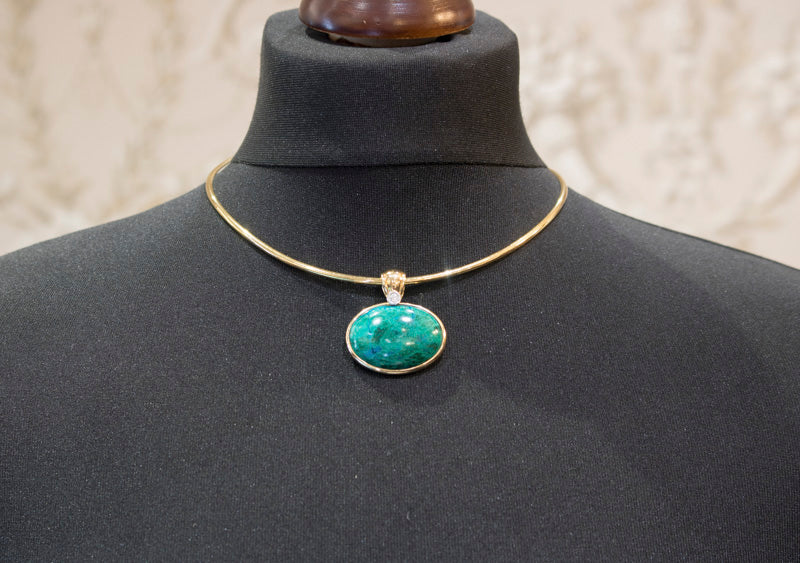 Vintage Scandinavian Design Turquoise and Diamond  14ct Gold Pendant And 18ct Collarette. H Stern.