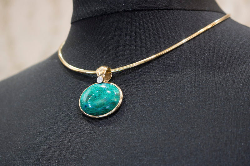 Vintage Scandinavian Design Turquoise and Diamond  14ct Gold Pendant And 18ct Collarette. H Stern.