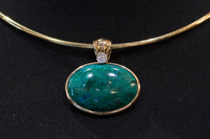 Vintage Scandinavian Design Turquoise and Diamond  14ct Gold Pendant And 18ct Collarette. H Stern.
