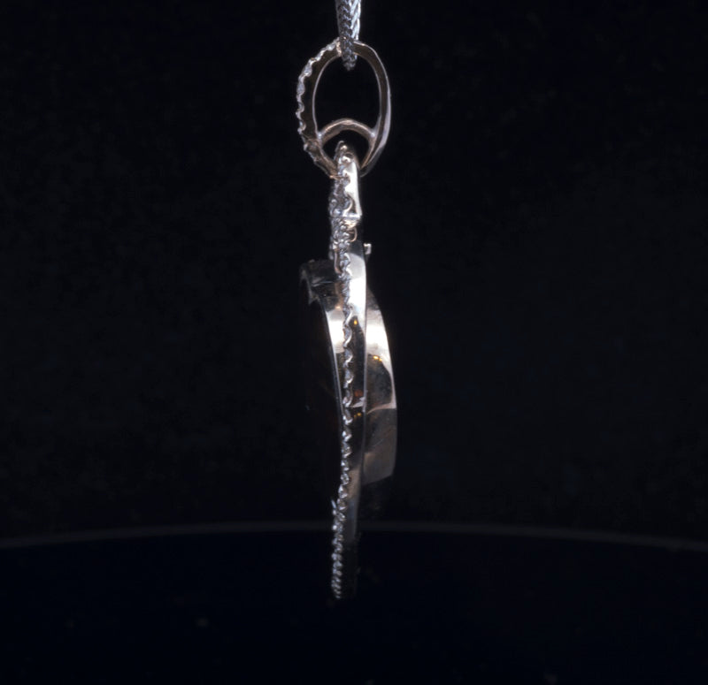 Pre- Loved Heart shaped Ammolite and Diamond Pendant 14ct White Gold. Certificated.