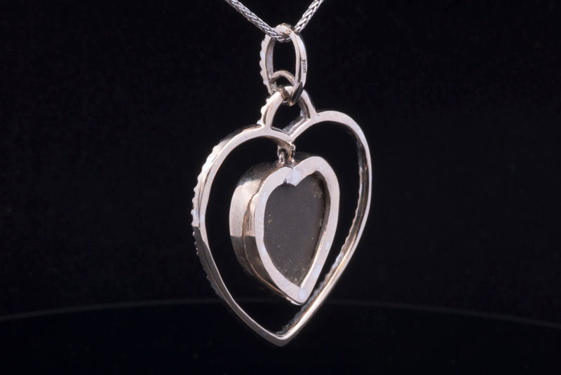 Pre- Loved Heart shaped Ammolite and Diamond Pendant 14ct White Gold. Certificated.