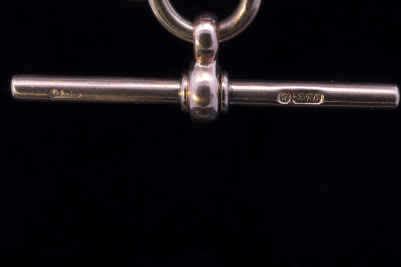 Antique Solid 9ct Rose Gold Albert Chain & T-Bar Necklace. Chester 1900. 16.5 Inches.
