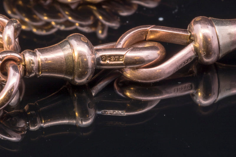 Antique Solid 9ct Rose Gold Albert Chain & T-Bar Necklace. Chester 1900. 16.5 Inches.