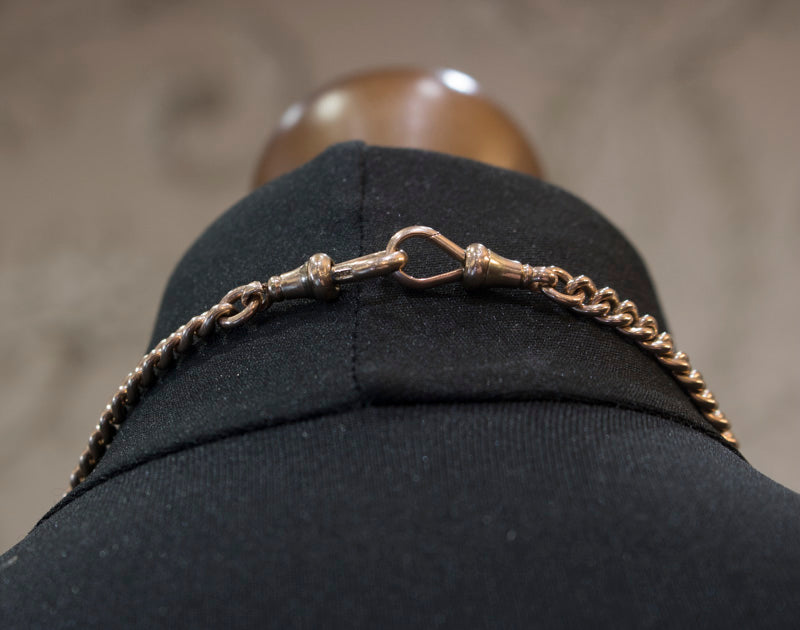 Antique Solid 9ct Rose Gold Albert Chain & T-Bar Necklace. Chester 1900. 16.5 Inches.