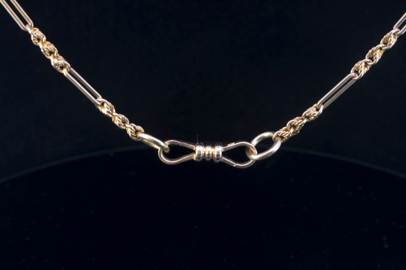 Superb Antique 18ct Edwardian Ornate Guard Chain. Double Dog Clip. English C.1900 32 inches