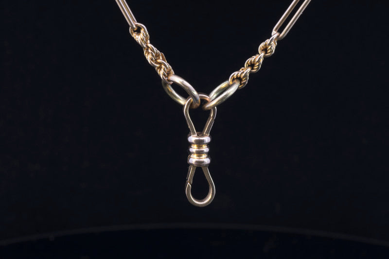 Superb Antique 18ct Edwardian Ornate Guard Chain. Double Dog Clip. English C.1900 32 inches