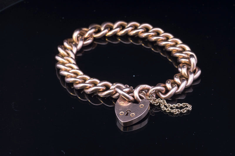 Superb Antique Victorian 15ct Gold Curb Bracelet Original Padlock and Box.