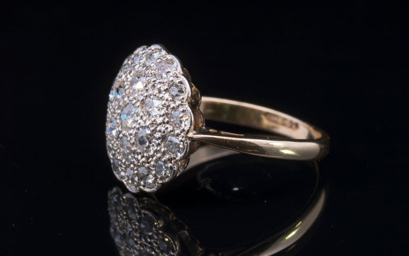Antique Art-Deco 'Target' Diamond Cluster Ring. Pave Set. English Circa 1910. 18ct Gold.