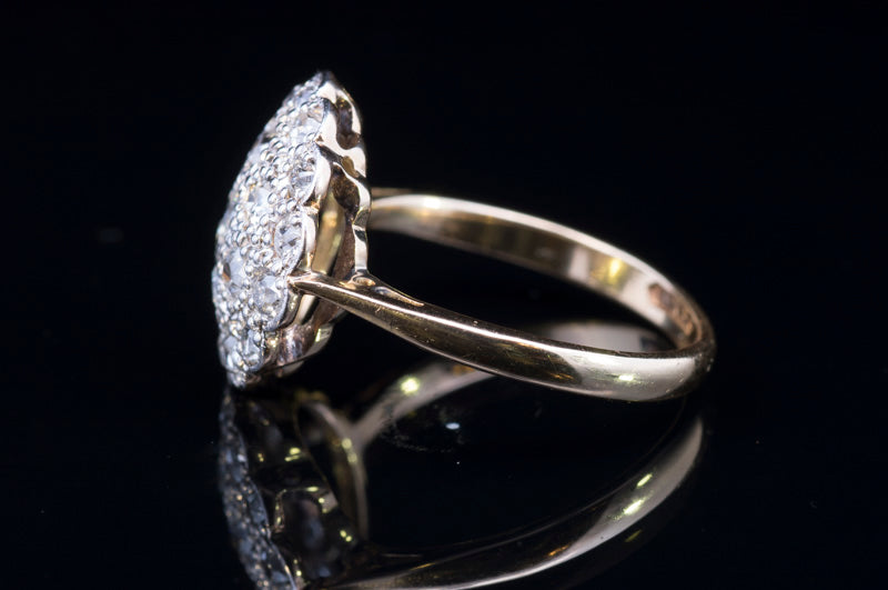 Antique Art-Deco 'Target' Diamond Cluster Ring. Pave Set. English Circa 1910. 18ct Gold.
