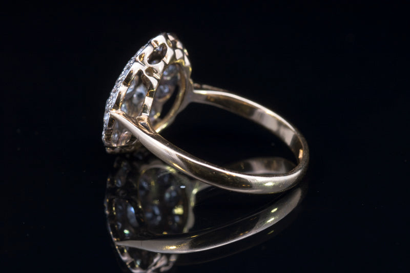 Antique Art-Deco 'Target' Diamond Cluster Ring. Pave Set. English Circa 1910. 18ct Gold.