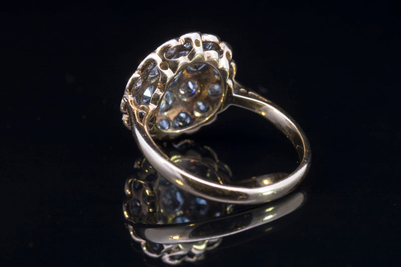 Antique Art-Deco 'Target' Diamond Cluster Ring. Pave Set. English Circa 1910. 18ct Gold.