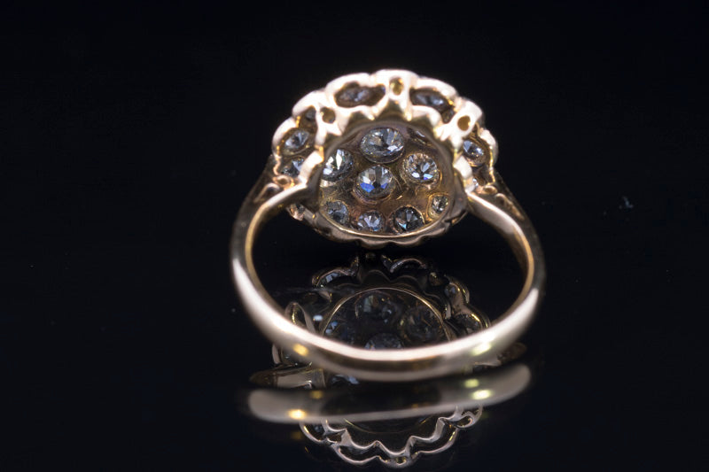 Antique Art-Deco 'Target' Diamond Cluster Ring. Pave Set. English Circa 1910. 18ct Gold.