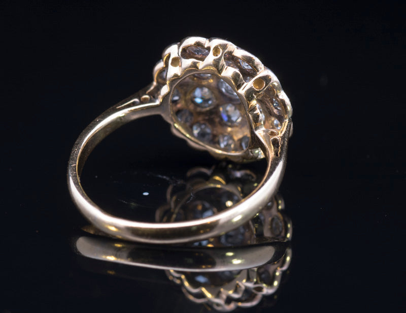Antique Art-Deco 'Target' Diamond Cluster Ring. Pave Set. English Circa 1910. 18ct Gold.