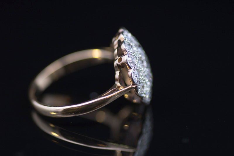 Antique Art-Deco 'Target' Diamond Cluster Ring. Pave Set. English Circa 1910. 18ct Gold.