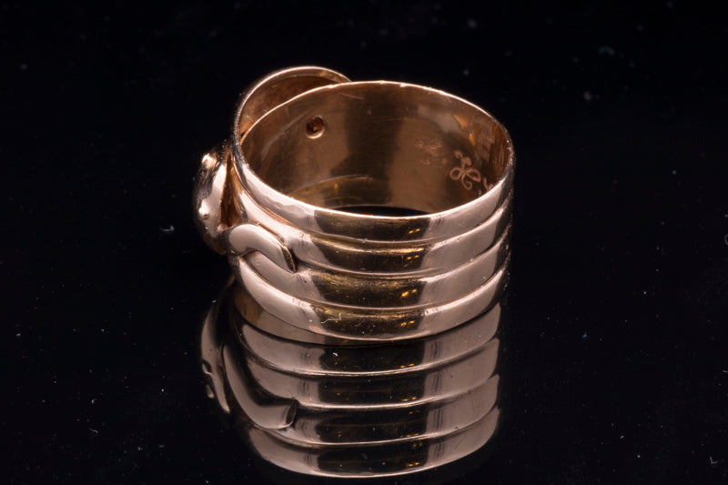 Antique 18ct Gold Double Snake Ring. Diamond Set. London 1918.