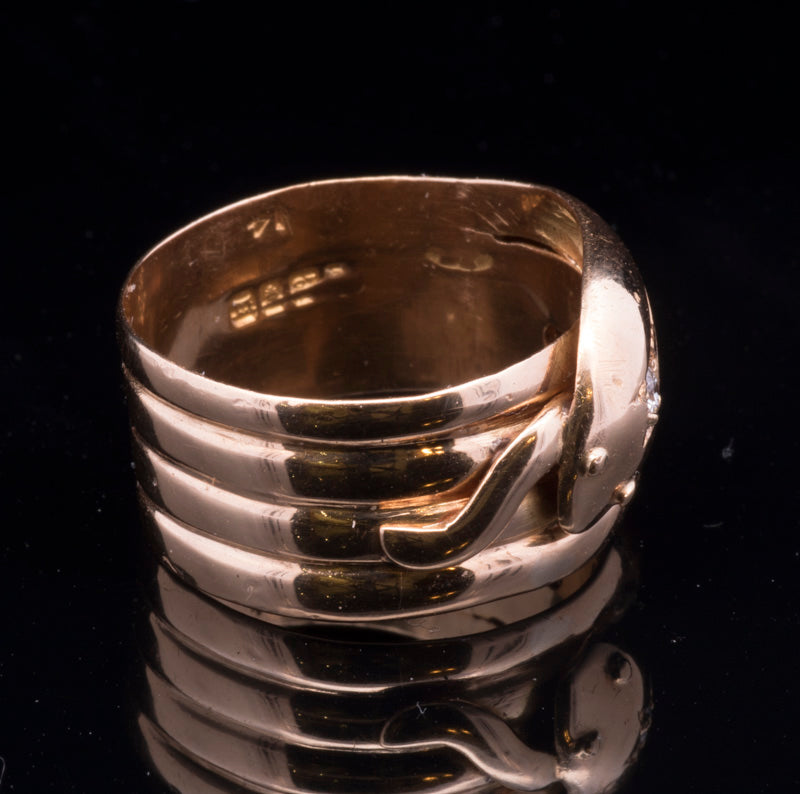 Antique 18ct Gold Double Snake Ring. Diamond Set. London 1918.