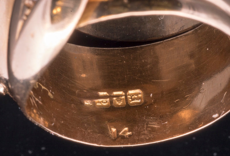 Antique 18ct Gold Double Snake Ring. Diamond Set. London 1918.