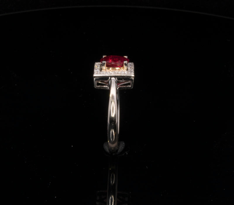 18ct Gold Ruby and Diamond Tablet Ring. Princess Cut Diamonds. Superb Quality. Pre-Loved.