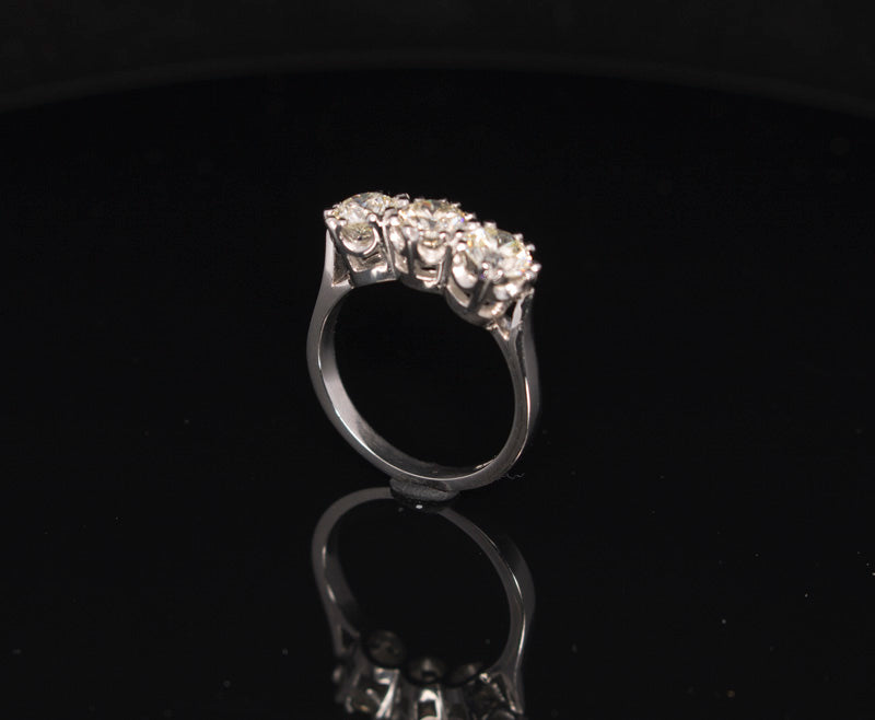 Pre-Loved 2 Carat Platinum and Natural Diamond 3 Stone / Trilogy Ring. Fantastic Value.