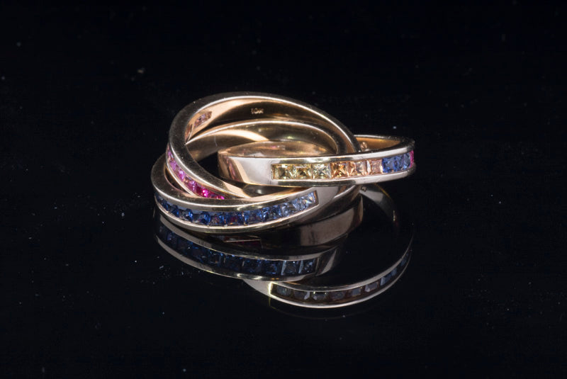 Pre-Loved Gold and Sapphire 'Russian' Ring. Multi Coloured Sapphires. Very Unusual.