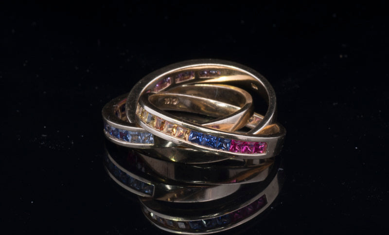 Pre-Loved Gold and Sapphire 'Russian' Ring. Multi Coloured Sapphires. Very Unusual.