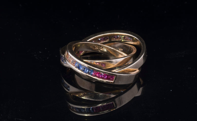 Pre-Loved Gold and Sapphire 'Russian' Ring. Multi Coloured Sapphires. Very Unusual.