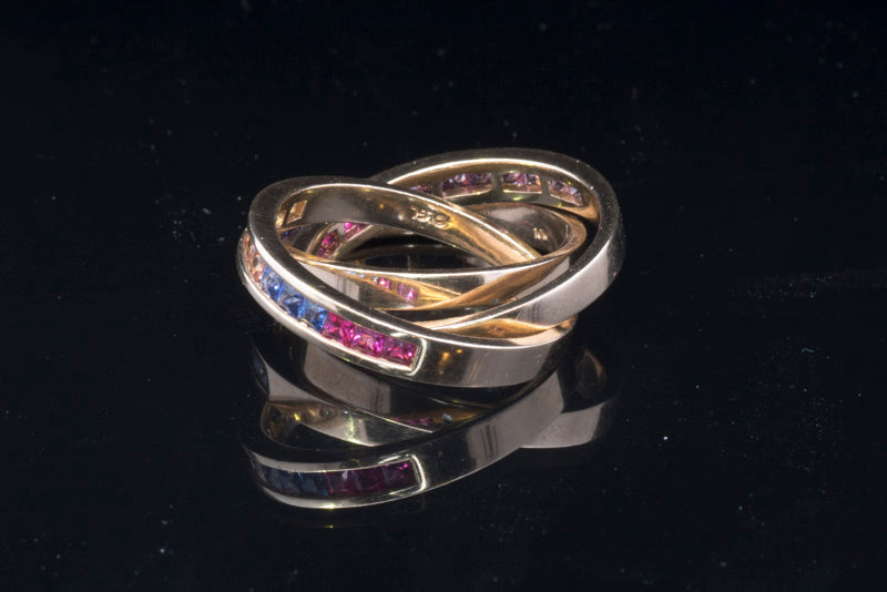 Pre-Loved Gold and Sapphire 'Russian' Ring. Multi Coloured Sapphires. Very Unusual.