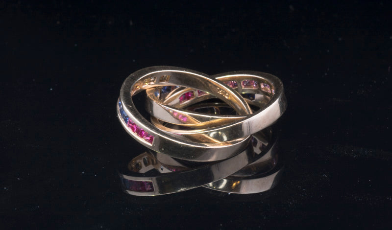 Pre-Loved Gold and Sapphire 'Russian' Ring. Multi Coloured Sapphires. Very Unusual.