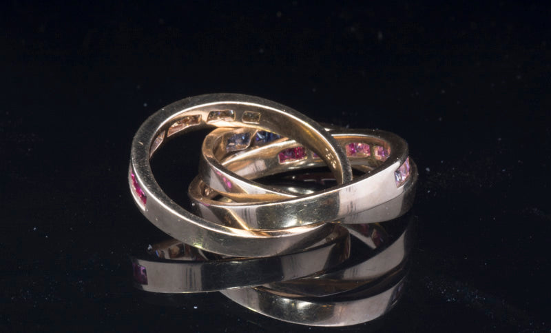 Pre-Loved Gold and Sapphire 'Russian' Ring. Multi Coloured Sapphires. Very Unusual.