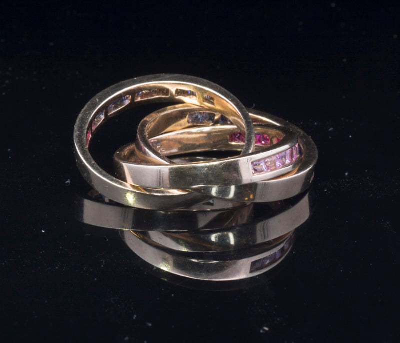 Pre-Loved Gold and Sapphire 'Russian' Ring. Multi Coloured Sapphires. Very Unusual.