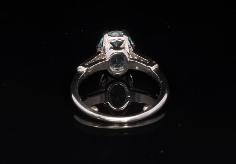 Platinum Art Deco Aquamarine and Diamond Ring. 1.9ct. Diamond Shoulders. Circa 1910